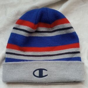 Champion Kids' Beanie - Blue, Red, and Gray Stripes